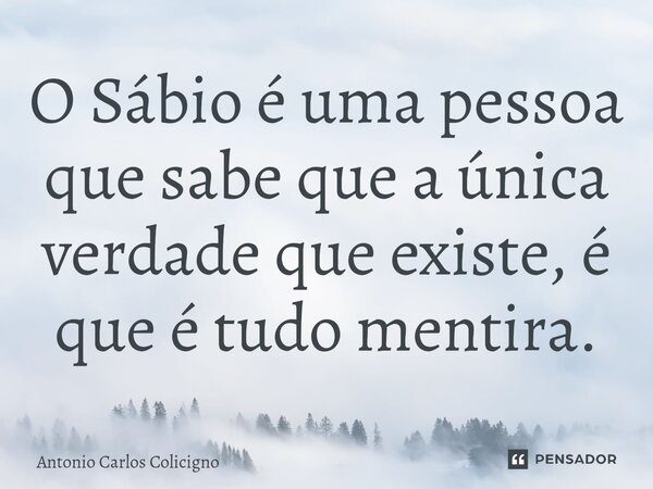 ⁠O Sábio é uma pessoa que sabe que a única verdade que existe, é que é tudo mentira.... Frase de Antonio Carlos Colicigno.