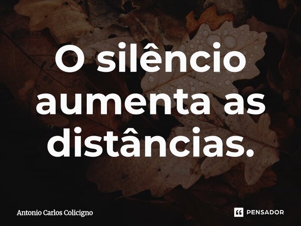 ⁠O silêncio aumenta as distâncias.... Frase de Antonio Carlos Colicigno.