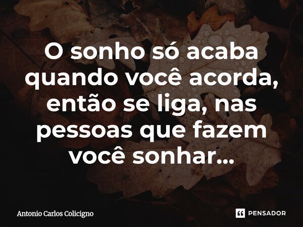 ⁠O sonho só acaba quando você acorda, então se liga, nas pessoas que fazem você sonhar...... Frase de Antonio Carlos Colicigno.
