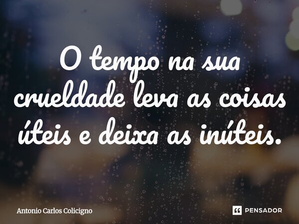 ⁠O tempo na sua crueldade leva as coisas úteis e deixa as inúteis.... Frase de Antonio Carlos Colicigno.