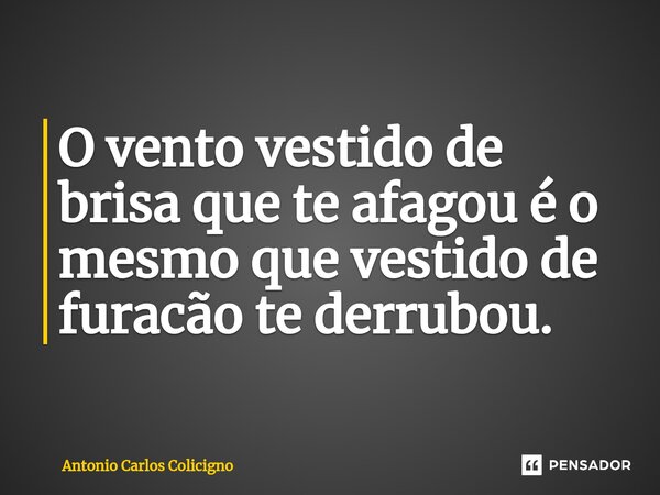 O vento vestido de brisa que te afagou é o mesmo que vestido de furacão te derrubou.... Frase de Antonio Carlos Colicigno.