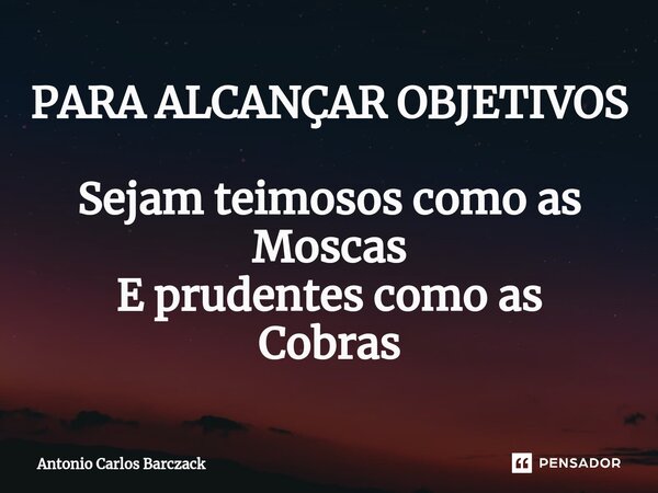 ⁠PARA ALCANÇAR OBJETIVOS Sejam teimosos como as Moscas E prudentes como as Cobras... Frase de Antonio Carlos Barczack.