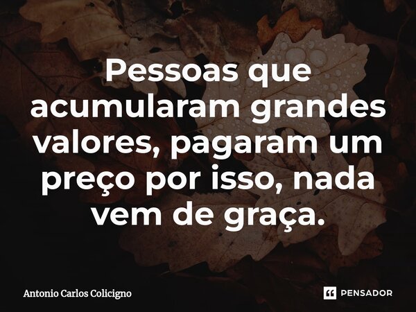 ⁠Pessoas que acumularam grandes valores, pagaram um preço por isso, nada vem de graça.... Frase de Antonio Carlos Colicigno.