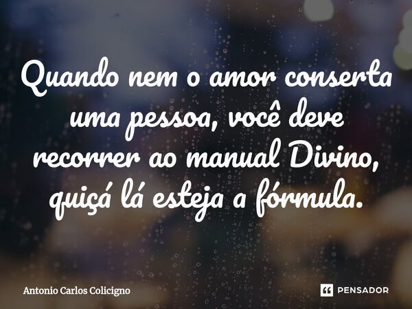 ⁠Quando nem o amor conserta uma pessoa, você deve recorrer ao manual Divino, quiçá lá esteja a fórmula.... Frase de Antonio Carlos Colicigno.