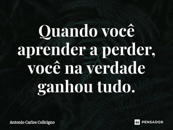 ⁠Quando você aprender a perder, você na verdade ganhou tudo.... Frase de Antonio Carlos Colicigno.