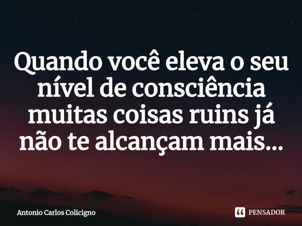 ⁠Quando você eleva o seu nível de consciência muitas coisas ruins já não te alcançam mais...... Frase de Antonio Carlos Colicigno.