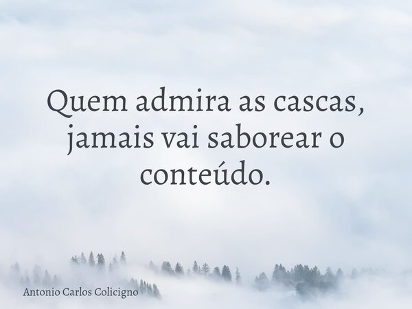 Quem admira as cascas, jamais vai saborear o conteúdo.... Frase de Antonio Carlos Colicigno.