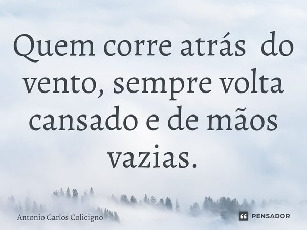 ⁠Quem corre atrás do vento, sempre volta cansado e de mãos vazias.... Frase de Antonio Carlos Colicigno.