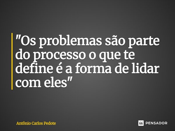 ⁠"Os problemas são parte do processo o que te define é a forma de lidar com eles"... Frase de Antônio Carlos Pedote.