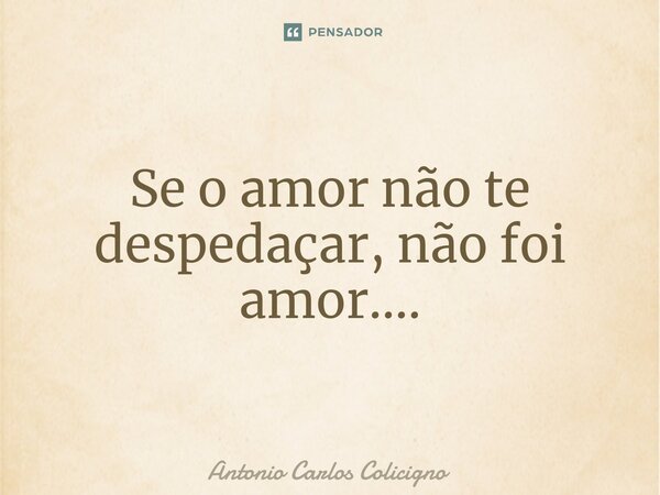 ⁠Se o amor não te despedaçar, não foi amor....... Frase de Antonio Carlos Colicigno.