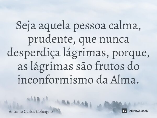 ⁠Seja aquela pessoa calma, prudente, que nunca desperdiça lágrimas, porque, as lágrimas são frutos do inconformismo da Alma.... Frase de Antonio Carlos Colicigno.