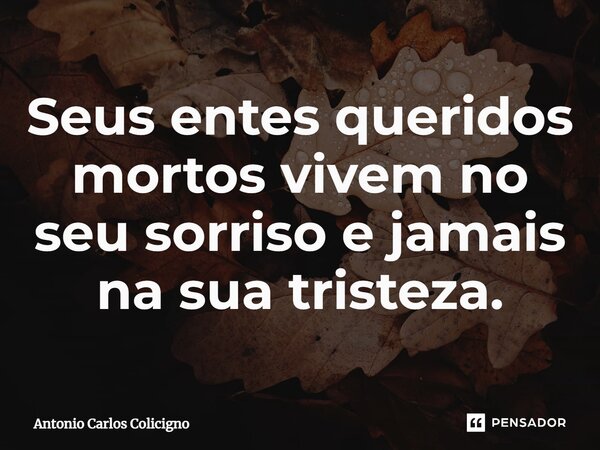 ⁠Seus entes queridos mortos vivem no seu sorriso e jamais na sua tristeza.... Frase de Antonio Carlos Colicigno.