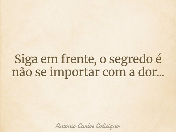 Siga em frente, o segredo é não se importar com a dor...... Frase de Antonio Carlos Colicigno.