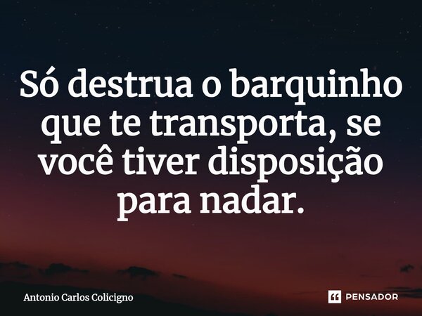 Só destrua o barquinho que te transporta, se você tiver disposição para nadar.⁠... Frase de Antonio Carlos Colicigno.