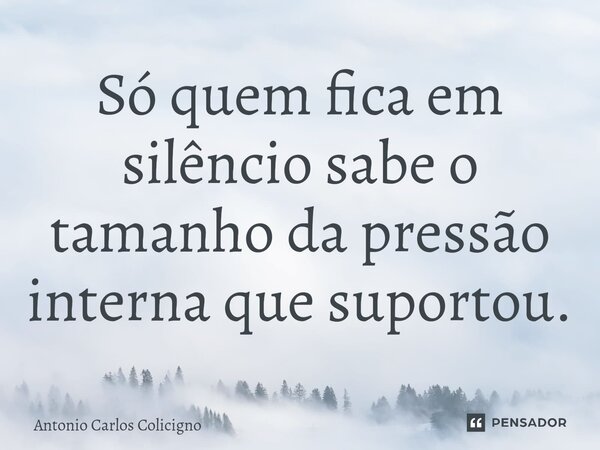 ⁠Só quem fica em silêncio sabe o tamanho da pressão interna que suportou.... Frase de Antonio Carlos Colicigno.