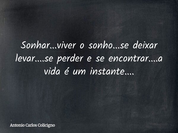 Sonhar...viver o sonho...se deixar levar....se perder e se encontrar....a vida é um instante....... Frase de Antonio Carlos Colicigno.