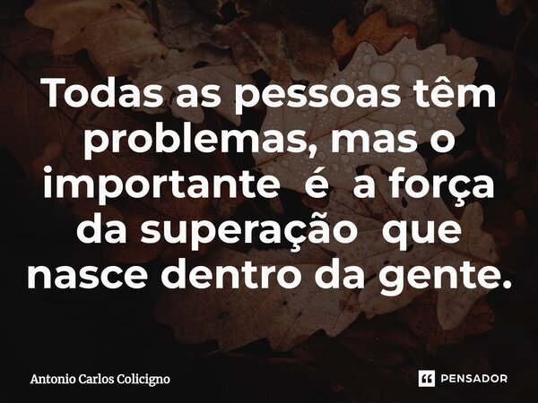 ⁠Todas as pessoas têm problemas, mas o importante é a força da superação que nasce dentro da gente.... Frase de Antonio Carlos Colicigno.