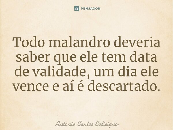 ⁠Todo malandro deveria saber que ele tem data de validade, um dia ele vence e aí é descartado.... Frase de Antonio Carlos Colicigno.