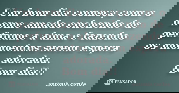 Um bom dia começa com o nome amado enchendo de perfume a alma e fazendo os momentos serem espera adorada. Bom dia!!... Frase de Antonio Carlos.