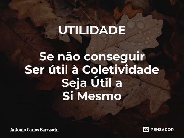 ⁠UTILIDADE Se não conseguir Ser útil à Coletividade Seja Útil a Si Mesmo... Frase de Antonio Carlos Barczack.