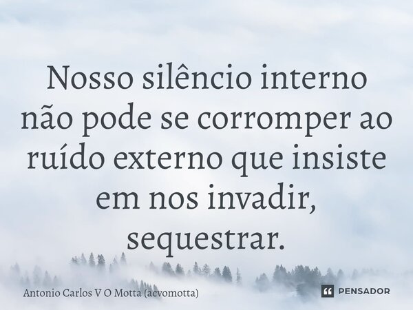 ⁠Nosso silêncio interno não pode se corromper ao ruído externo que insiste em nos invadir, sequestrar.... Frase de Antonio Carlos V O Motta (acvomotta).