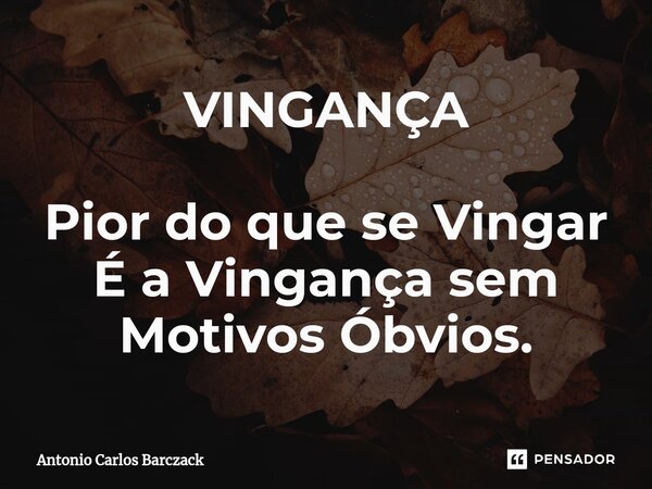 ⁠VINGANÇA Pior do que se Vingar É a Vingança sem Motivos Óbvios.... Frase de Antonio Carlos Barczack.