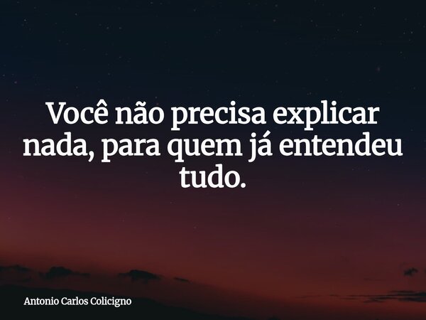 Você não precisa explicar nada, para quem já entendeu tudo.... Frase de Antonio Carlos Colicigno.