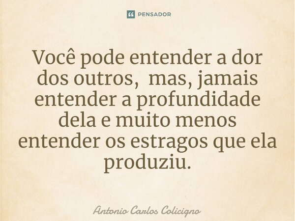 ⁠Você pode entender a dor dos outros, mas, jamais entender a profundidade dela e muito menos entender os estragos que ela produziu.... Frase de Antonio Carlos Colicigno.