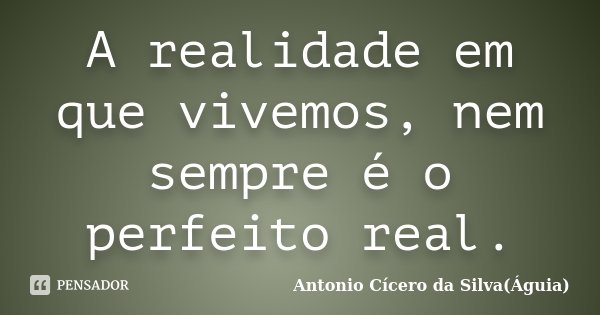A realidade em que vivemos, nem sempre é o perfeito real.... Frase de Antonio Cícero da Silva (Águia).