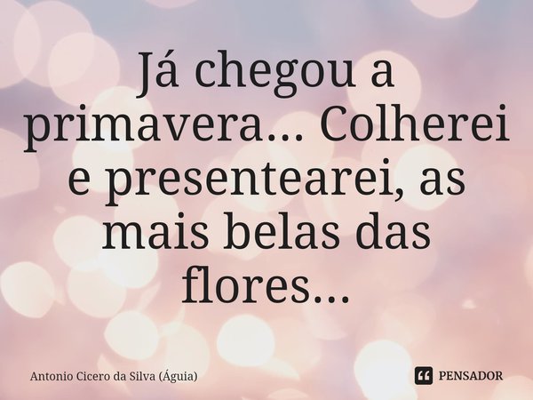 ⁠Já chegou a primavera... Colherei e presentearei, as mais belas das flores...... Frase de Antonio Cicero da Silva (Águia).