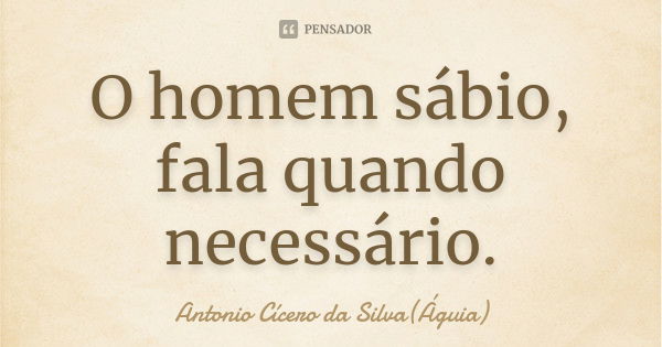 O homem sábio, fala quando necessário.... Frase de Antonio Cícero da Silva (Águia).