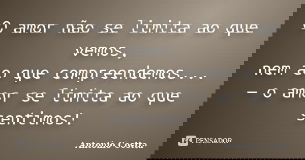 O amor não se limita ao que vemos, nem ao que compreendemos... — o amor se limita ao que sentimos!... Frase de ANTONIO COSTTA.