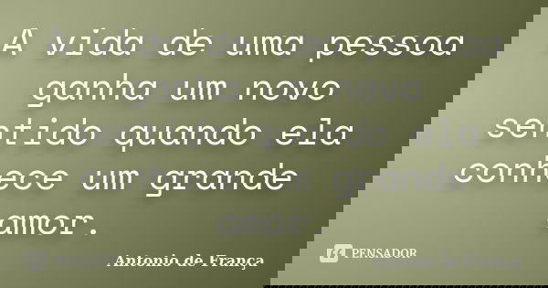 A vida de uma pessoa ganha um novo sentido quando ela conhece um grande amor.... Frase de Antonio de França.
