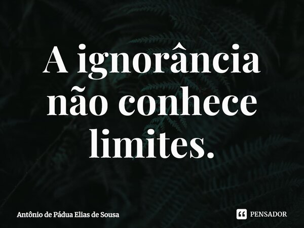 ⁠A ignorância não conhece limites.... Frase de Antônio de Pádua Elias de Sousa.