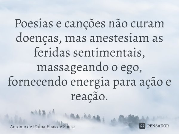 ⁠Poesias e canções não curam doenças, mas anestesiam as feridas sentimentais, massageando o ego, fornecendo energia para ação e reação.... Frase de Antônio de Pádua Elias de Sousa.