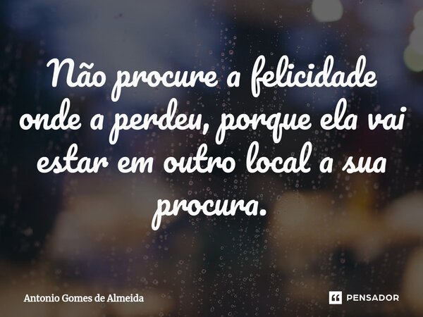 ⁠Não procure a felicidade onde a perdeu, porque ela vai estar em outro local a sua procura.... Frase de ANTONIO GOMES DE ALMEIDA.