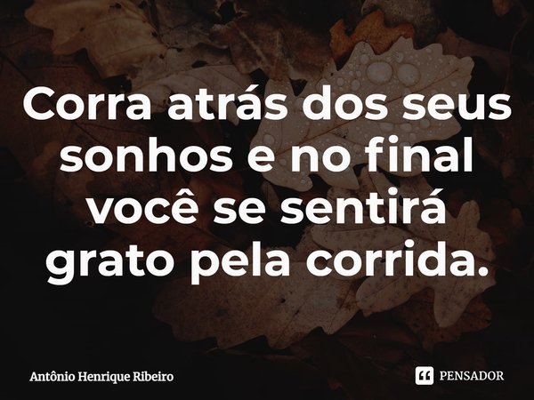 Corra atrás dos seus sonhos e no final você se sentirá grato pela corrida.... Frase de Antônio Henrique Ribeiro.