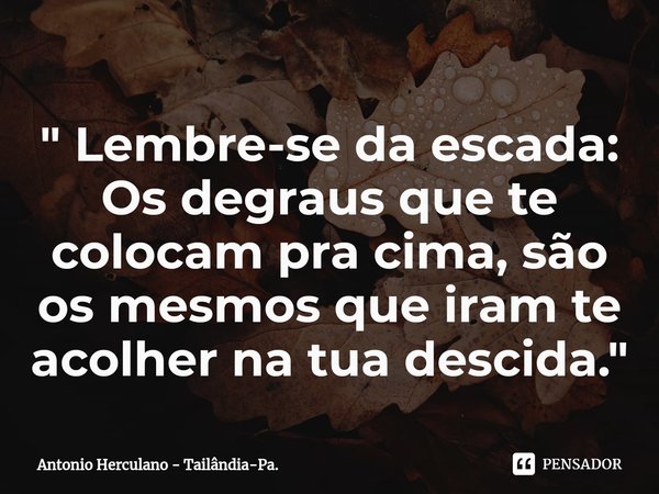 ⁠" Lembre-se da escada:
Os degraus que te colocam pra cima, são os mesmos que iram te acolher na tua descida."... Frase de Antonio Herculano - Tailândia-Pa..