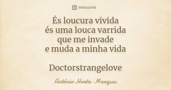 És loucura vivida és uma louca varrida que me invade e muda a minha vida Doctorstrangelove... Frase de António Horta-Marques.