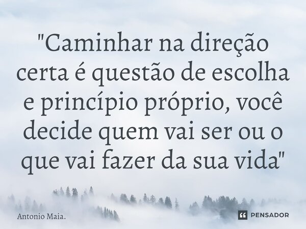 "⁠Caminhar na direção certa é questão de escolha e princípio próprio, você decide quem vai ser ou o que vai fazer da sua vida"... Frase de Antonio Maia..