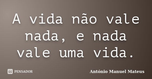 A vida não vale nada, e nada vale uma vida.... Frase de António Manuel Mateus.