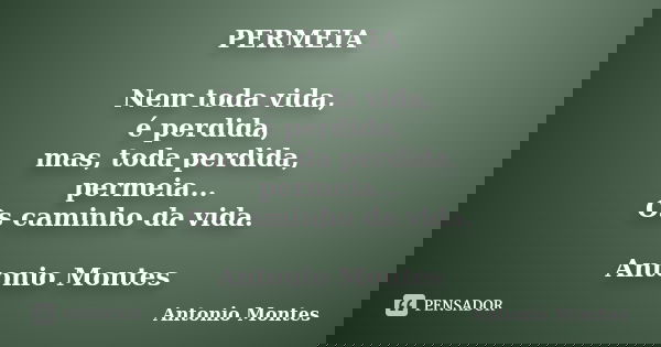 PERMEIA Nem toda vida, é perdida, mas, toda perdida, permeia... Os caminho da vida. Antonio Montes... Frase de Antonio Montes.