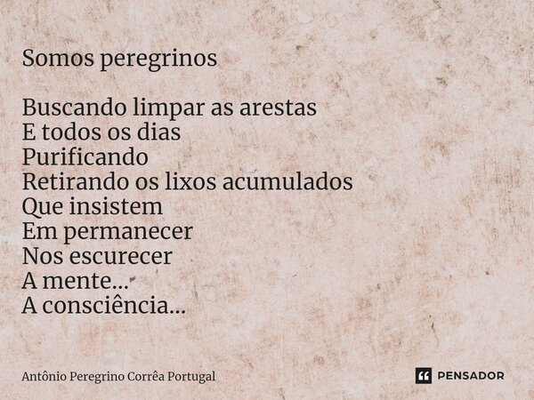 ⁠Somos peregrinos Buscando limpar as arestas E todos os dias Purificando Retirando os lixos acumulados Que insistem Em permanecer Nos escurecer A mente... A con... Frase de Antonio Peregrino Correa Portugal.