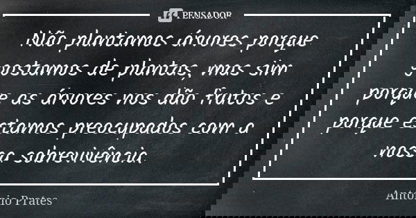 Não plantamos árvores porque gostamos de plantas, mas sim porque as árvores nos dão frutos e porque estamos preocupados com a nossa sobrevivência.... Frase de António Prates.