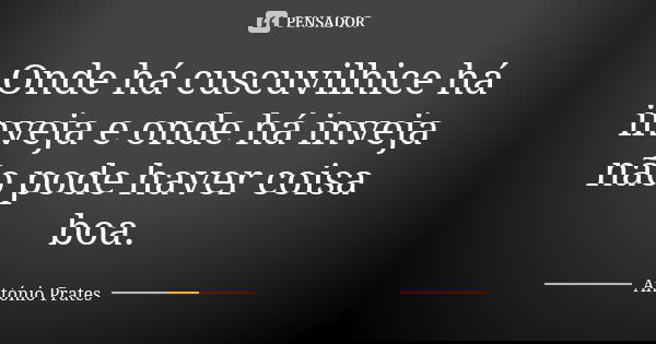 Onde há cuscuvilhice há inveja e onde há inveja não pode haver coisa boa.... Frase de António Prates.