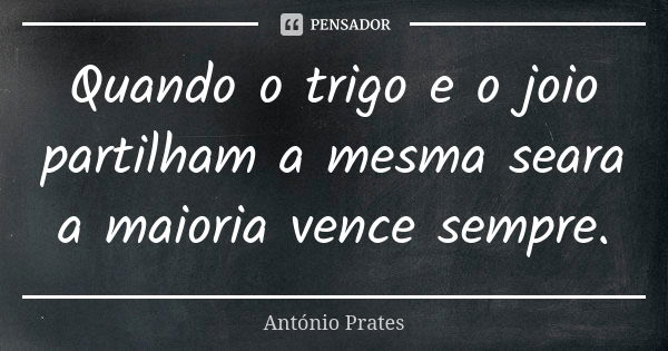 Quando o trigo e o joio partilham a mesma seara a maioria vence sempre.... Frase de António Prates.