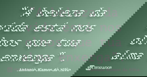 “A beleza da vida está nos olhos que tua alma enxerga”.... Frase de Antonio Ramos da Silva.