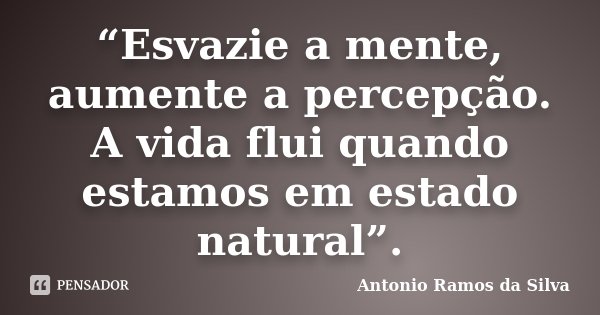 “Esvazie a mente, aumente a percepção. A vida flui quando estamos em estado natural”.... Frase de Antonio Ramos da Silva.