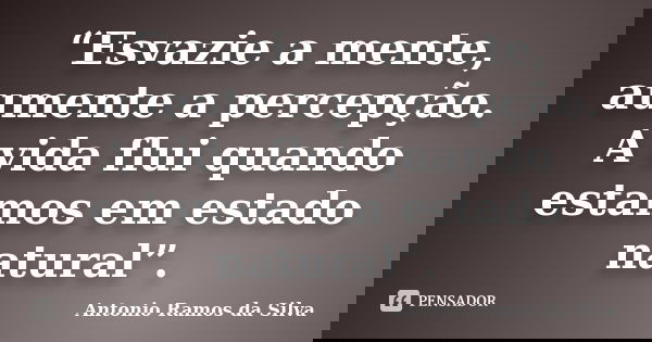 “Esvazie a mente, aumente a percepção. A vida flui quando estamos em estado natural”.... Frase de Antonio Ramos da Silva.