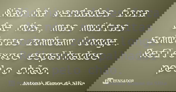 Não há verdades fora de nós, mas muitas sombras zombam longe. Reflexos espalhados pelo chão.... Frase de Antônio Ramos da Silva.